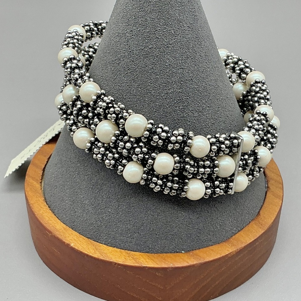 Talbots Bracelet Silver Tone Beaded Wrap Imitation Pearl Womens Fashion Jewelry